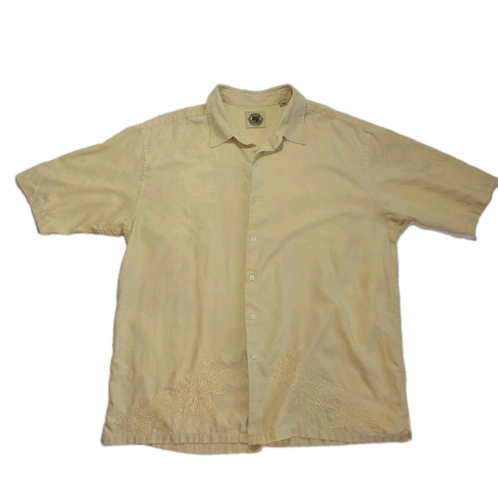 Pusser's West Indies Men's XXL Yellow Silk Cotton Embroidered Shirt